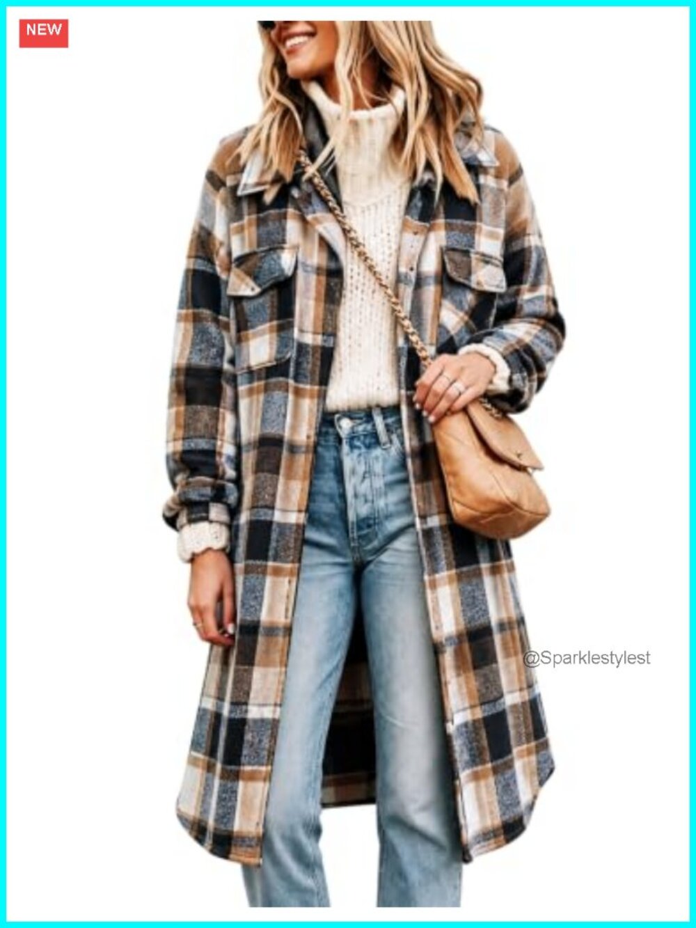 Oversized Plaid Shacket Soft Flannel Button Down Long Shirt Jacket